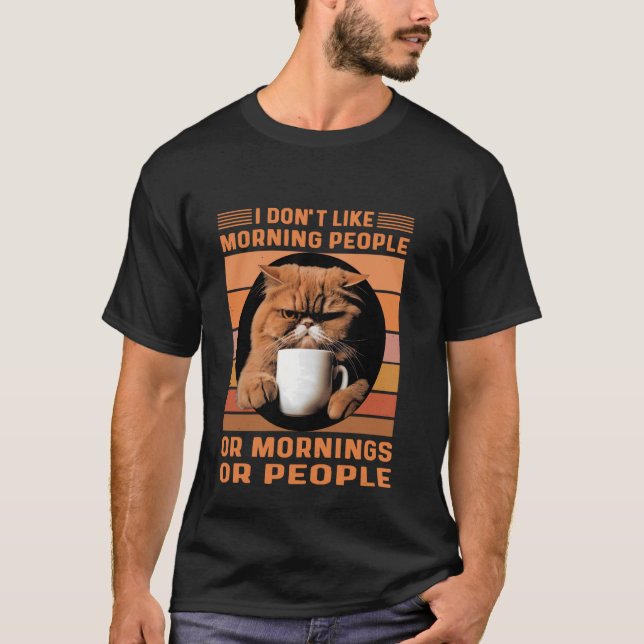 An Excited Persian Cat Drinking Her Morning Coffee T-Shirt (Front)