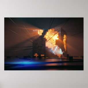 An explorer at a strange discovery cube poster