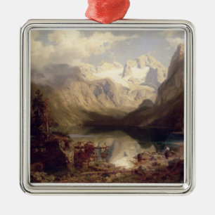 An Extensive Alpine Lake Landscape, 1862 (oil on c Metal Tree Decoration