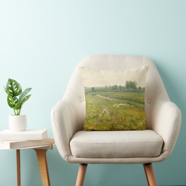 An Extensive Meadow Landscape with Geese Cushion (Chair)