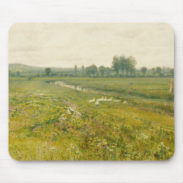 An Extensive Meadow Landscape with Geese Mouse Mat (Front)
