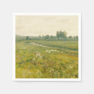 An Extensive Meadow Landscape with Geese Napkin