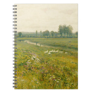 An Extensive Meadow Landscape with Geese Notebook