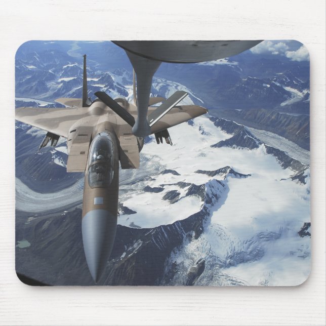 An F-15C Eagle aircraft sits behind a KC-135R Mouse Mat (Front)