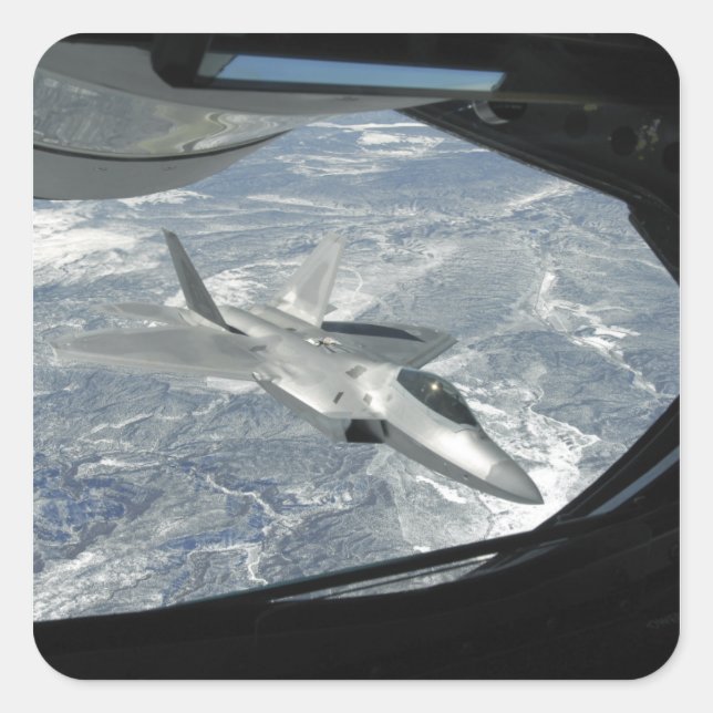 An F-22 Raptor banks away from a KC-135 Square Sticker (Front)