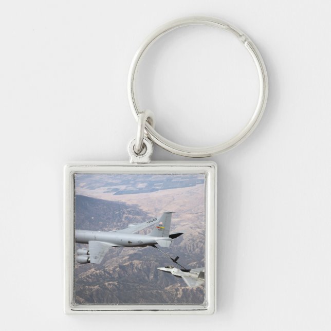 An F-22 Raptor receives fuel from a KC-135 Key Ring (Front)