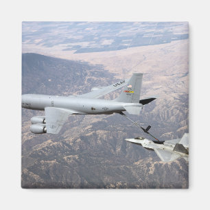 An F-22 Raptor receives fuel from a KC-135 Magnet