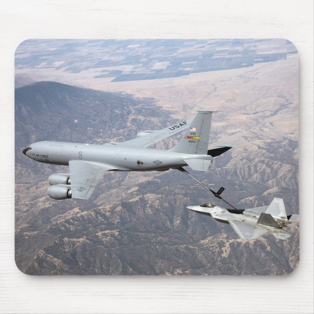 An F-22 Raptor receives fuel from a KC-135 Mouse Mat (Front)