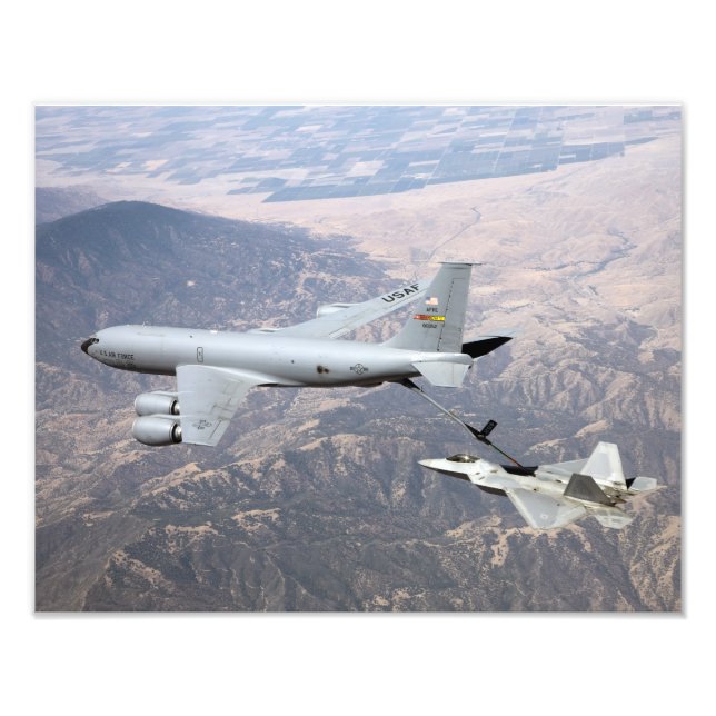 An F-22 Raptor receives fuel from a KC-135 Photo Print (Front)