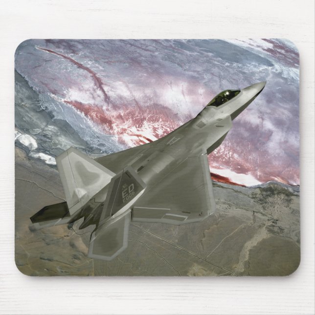 An F/A-22 Raptor flies a training mission Mouse Mat (Front)