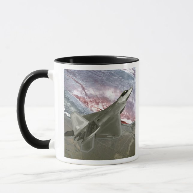 An F/A-22 Raptor flies a training mission Mug (Left)