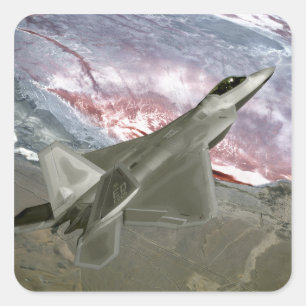 An F/A-22 Raptor flies a training mission Square Sticker