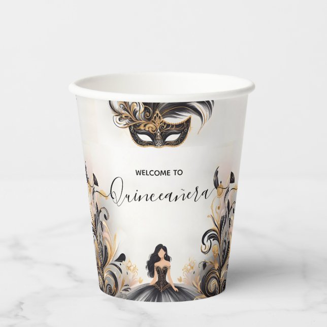 An Fancy Prom Mask Fun Masquerade Ball Quinceanera Paper Cups (Front)