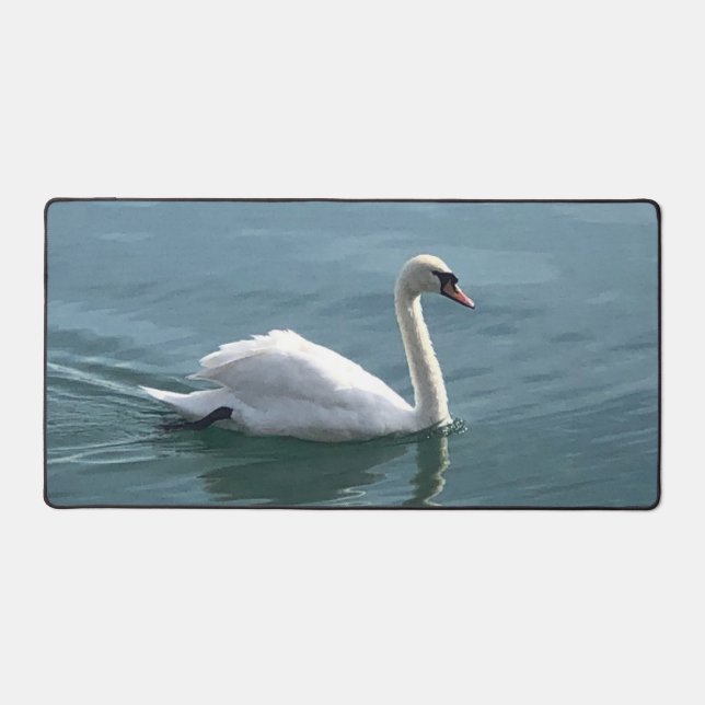 An Graceful Swan Gliding on the Water Desk Mat (Front)