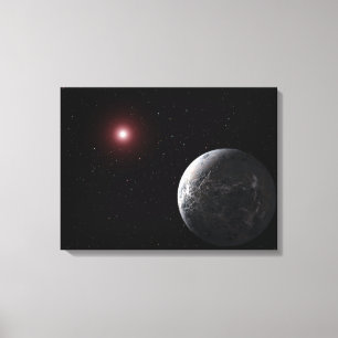 An icy/rocky planet orbiting a dim star canvas print