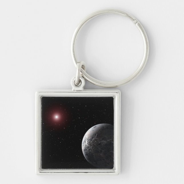 An icy/rocky planet orbiting a dim star key ring (Front)