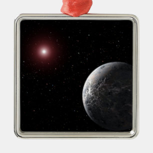 An icy/rocky planet orbiting a dim star metal tree decoration