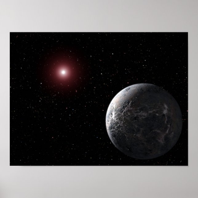 An icy/rocky planet orbiting a dim star poster (Front)