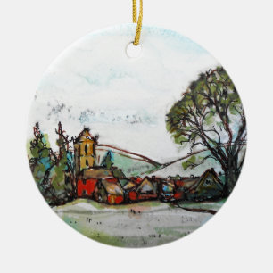 An Idyllic British Village sketch Ceramic Tree Decoration