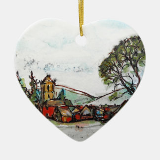 An Idyllic British Village sketch Ceramic Tree Decoration