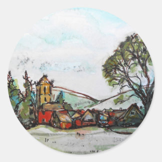 An Idyllic British Village sketch Classic Round Sticker