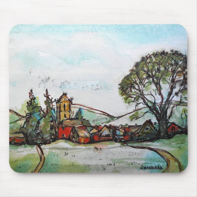 An Idyllic British Village sketch Mouse Mat (Front)