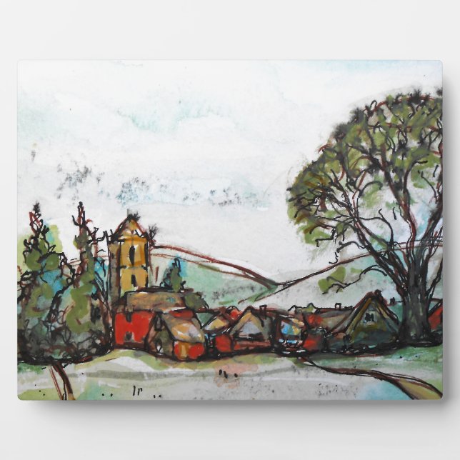 An Idyllic British Village sketch Plaque (Front)