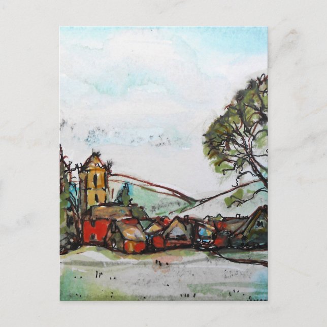 An Idyllic British Village sketch Postcard (Front)