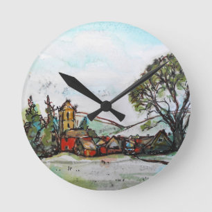 An Idyllic British Village sketch Round Clock