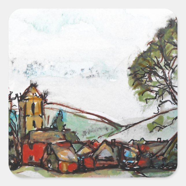 An Idyllic British Village sketch Square Sticker (Front)
