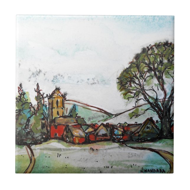 An Idyllic British Village sketch Tile (Front)