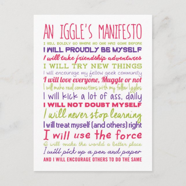 An Iggle's Manifesto Postcard (Front)