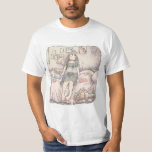 an illustration of a barefoot woman sitting on a p T-Shirt