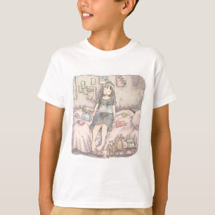 an illustration of a barefoot woman sitting on a p T-Shirt