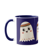 An illustration of a cute ghost with a wide smile 