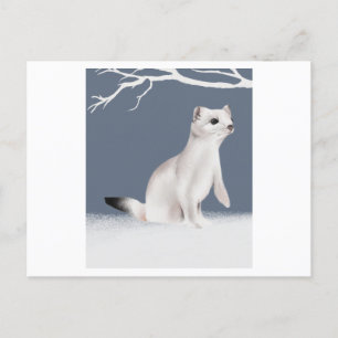 An illustration of a weasel painted in watercolor postcard