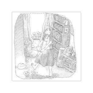 an illustration of a woman dancing with a pale lig self-inking stamp