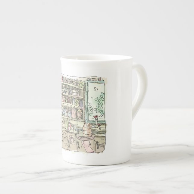 an illustration of a woman who comes in from a kit bone china mug (Front Right)