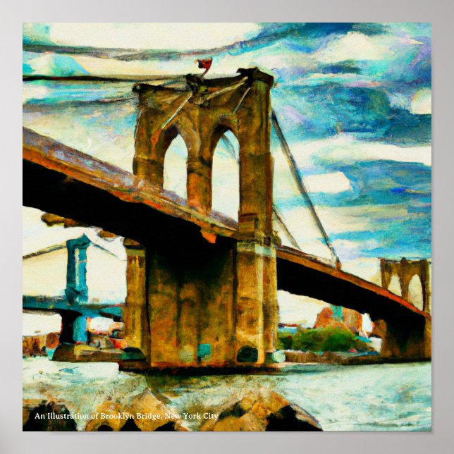 An Illustration of Brooklyn Bridge NYC Poster (Front)