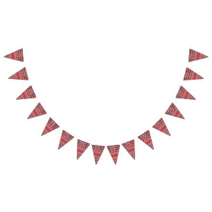An image of fabric in red and black, highlighting  bunting 