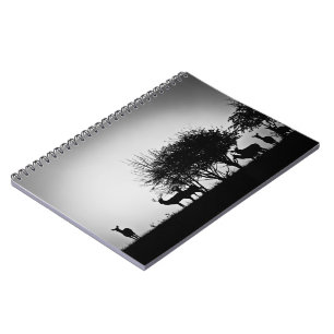 An image of some deer in the morning mist notebook