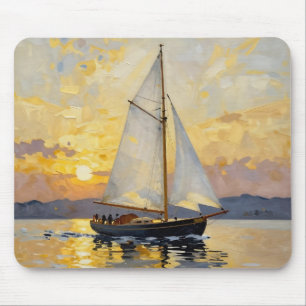 An Impasto Illustration of a Sailboat at Sunset Mouse Mat
