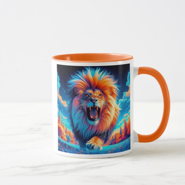 An impressive lion roaring. mug (Right)