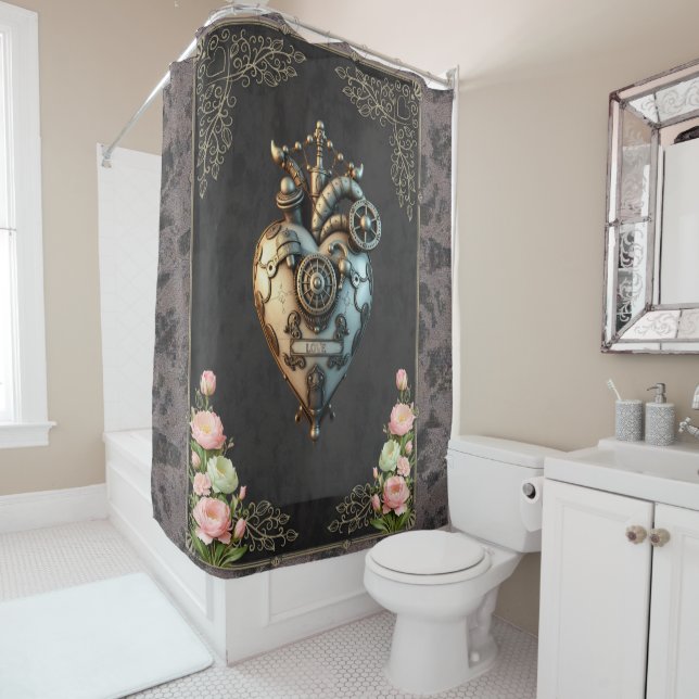 An impressive steampunk hear shower curtain (In Situ)