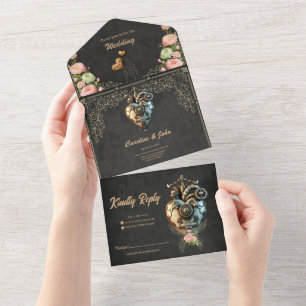 An impressive steampunk heart all in one invitation