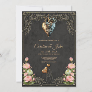 An impressive steampunk heart Invitation