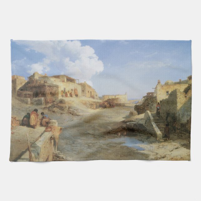 An Indian Pueblo, Laguna, New Mexico by Moran Tea Towel (Horizontal)