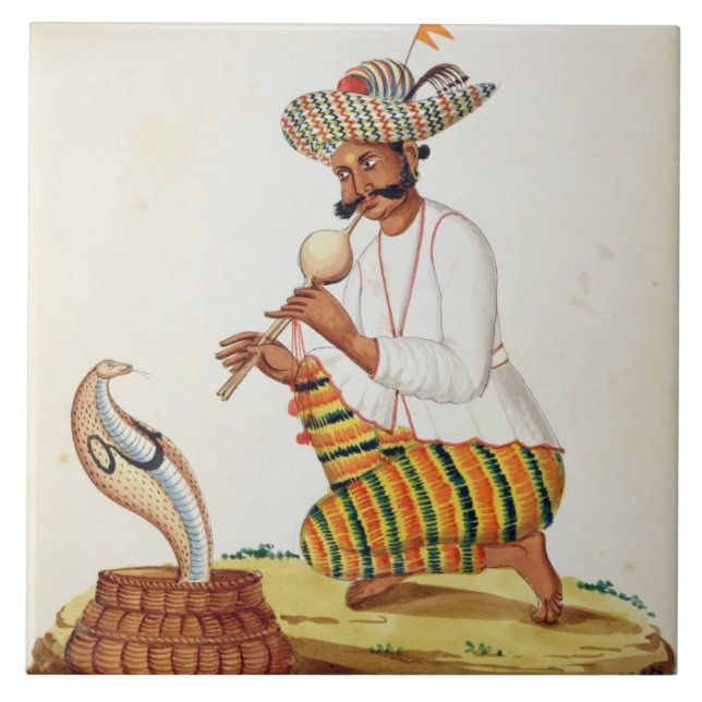 An Indian Snake Charmer with a Cobra, from a Frenc Tile (Front)