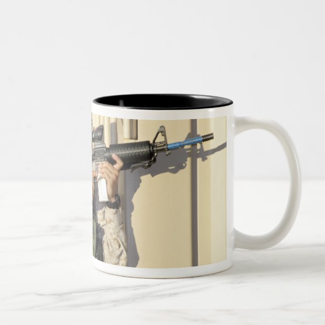 An infantry scout aims his weapon Two-Tone coffee mug (Right)