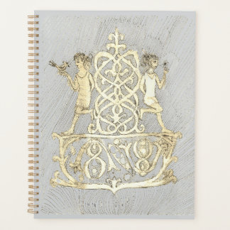 An ink line drawing depicting two figures planner